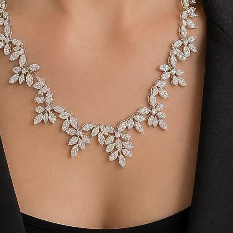 Many Leaves Elegant Necklace - natural diamonds in 18K Japan gold.