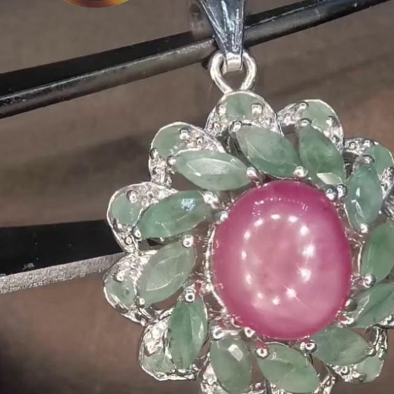 Ruby and Emerald Power Pendant - natural ruby in S925 silver.