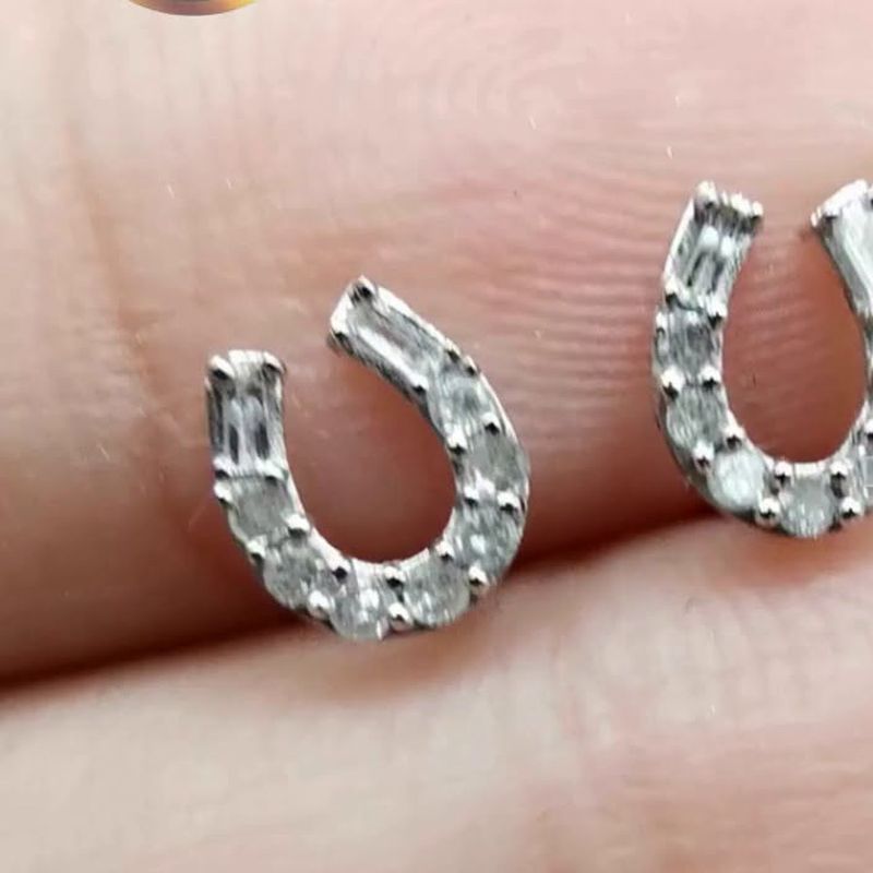 Small Horseshoe Stud Earrings - natural diamonds in 18K Japan gold.