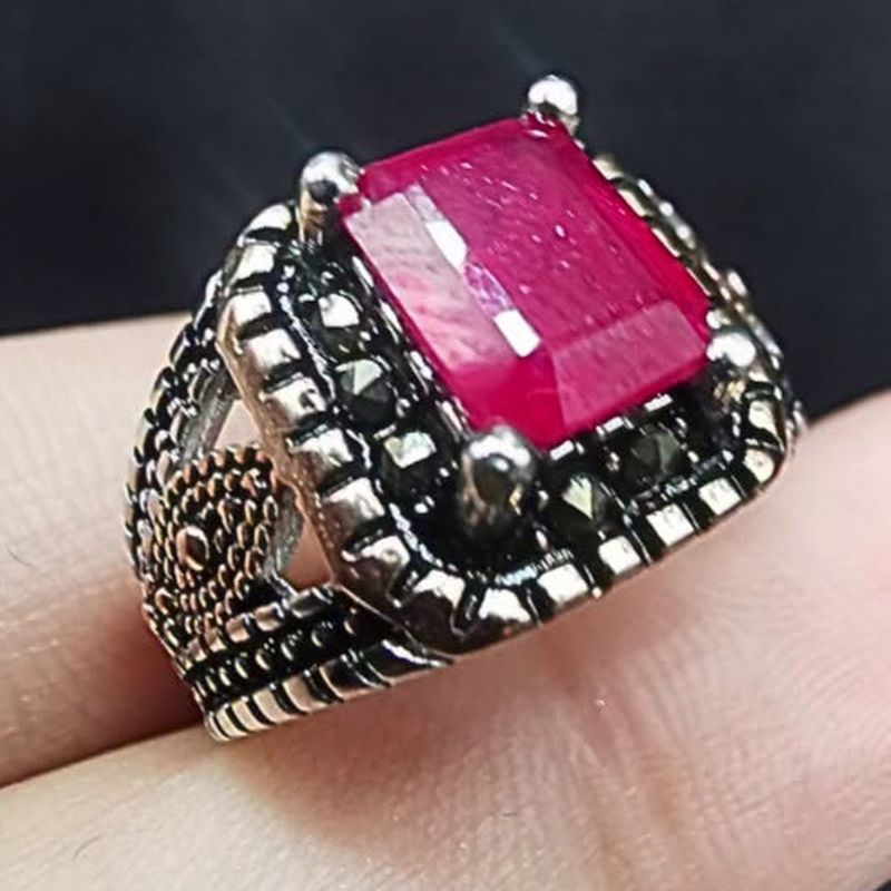 Square Ruby Power Ring - natural ruby in S925 silver.